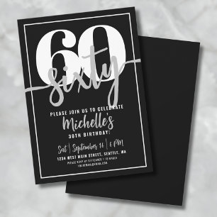 Invitation Black moderne 60e fête d'anniversaire