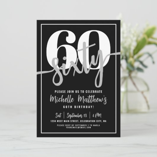 Invitation Black moderne 60e fête d'anniversaire (Debout devant)