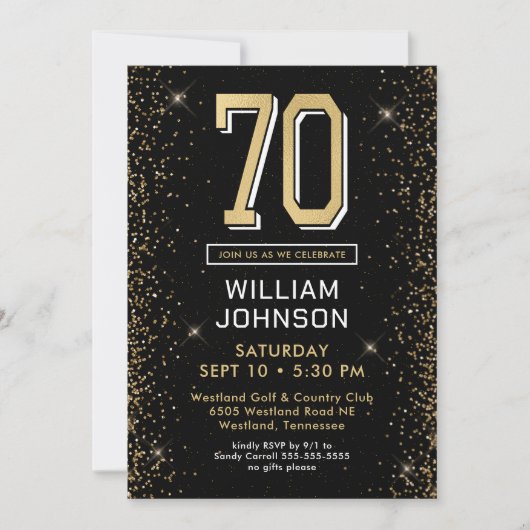 Invitation Black moderne 70e anniversaire (Devant)