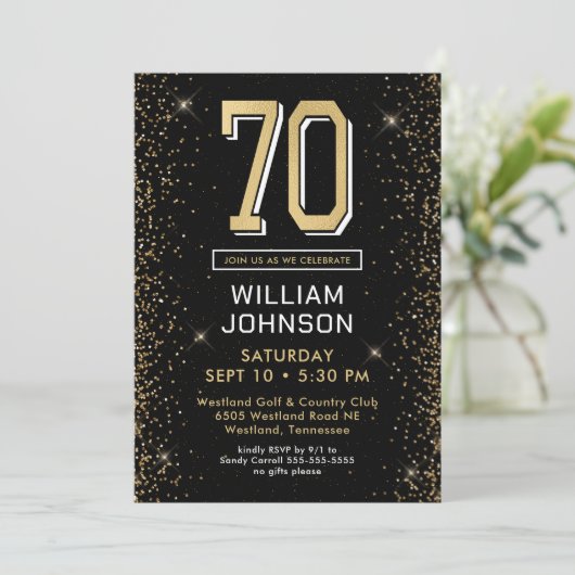 Invitation Black moderne 70e anniversaire (Debout devant)