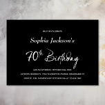 Invitation Black moderne 70th Birthday Party<br><div class="desc">Invitation vos amis et ceux qui vous sont chers avec cette invitation de fête noire moderne de 70ème anniversaire. La zone de texte personnalisable de ce modèle d'invitation vous permet d'inclure sans effort tous les détails nécessaires à votre fête d'anniversaire, y compris la date, l'heure, le lieu et les informations...</div>