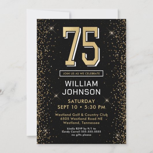 Invitation Black moderne 75e anniversaire (Devant)