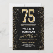 Invitation Black moderne 75e anniversaire Photo Surprise Part (Devant)