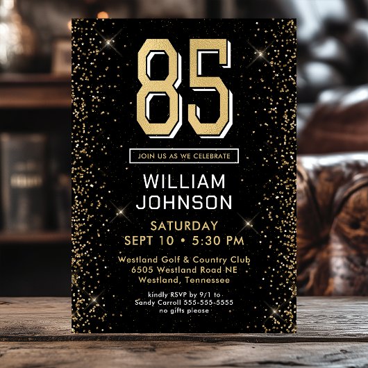 Invitation Black moderne 85e anniversaire