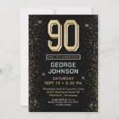 Invitation Black moderne 90e anniversaire Photo Surprise Part (Devant)