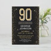 Invitation Black moderne 90e anniversaire Photo Surprise Part (Debout devant)