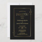 Invitation Black moderne avec Gold Frame d'engagement (Devant)