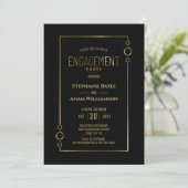 Invitation Black moderne avec Gold Frame d'engagement (Debout devant)