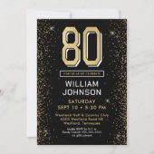 Invitation Black moderne photo 80e anniversaire (Devant)