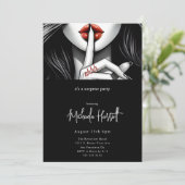 Invitation Black moderne Shh Surprise fête d'anniversaire (Debout devant)