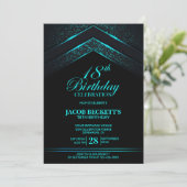 Invitation Black moderne Turquoise 18ème anniversaire (Debout devant)