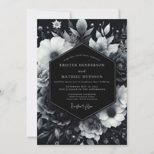 Invitation Black Moody Bloom Wedding (Devant)
