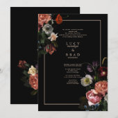 Invitation Black Moody Wedding | Flore dramatique (Devant / Derrière)
