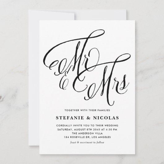 Invitation Black Mrs et Mme Rustic Script Mariage (Devant)