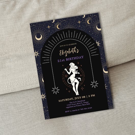 Invitation Black Mystic Leo Zodiac 21e anniversaire