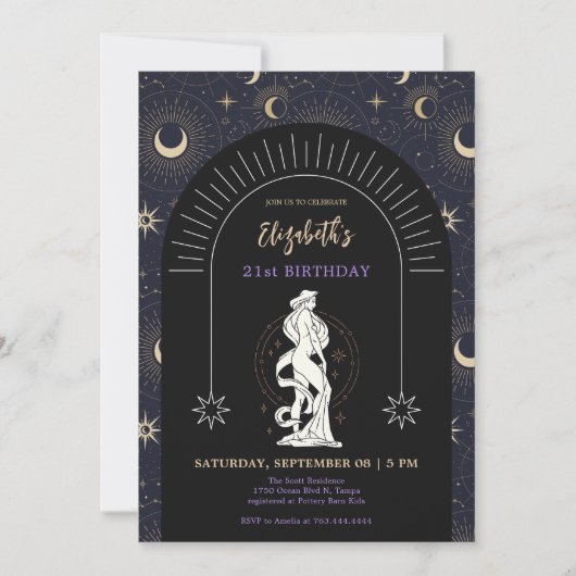 Invitation Black Mystic Virgo Zodiac 21e anniversaire (Devant)