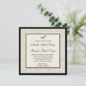 Invitation Black n Cream Fleur de Lis Mariage damassé (Debout devant)