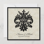 Invitation Black n Cream Fleur de Lis Mariage damassé (Dos)