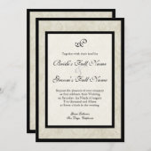 Invitation Black n Cream Fleur de Lis Mariage damassé (Devant / Derrière)