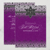 Invitation Black n White dentelle look Bat mitzvah argent Inv (Devant / Derrière)