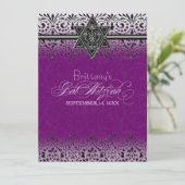 Invitation Black n White dentelle look Bat mitzvah argent Inv (Debout devant)