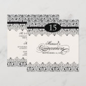 Invitation Black n White Lace Look Silver 15e Quinceanera (Devant / Derrière)