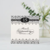 Invitation Black n White Lace Look Silver 15e Quinceanera (Debout devant)