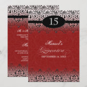 Invitation Black n White Lace Look Silver 15e Quinceanera (Devant / Derrière)