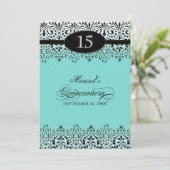 Invitation Black n White Lace Look Silver 15e Quinceanera (Debout devant)