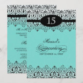 Invitation Black n White Lace Look Silver 15e Quinceanera (Devant / Derrière)