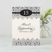 Invitation Black n White Lace Look Silver 15e Quinceanera (Debout devant)