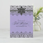 Invitation Black n White Lace Look Silver Bat mitzvah Invitat (Debout devant)