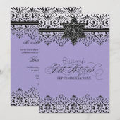 Invitation Black n White Lace Look Silver Bat mitzvah Invitat (Devant / Derrière)