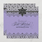 Invitation Black n White Lace Look Silver Bat mitzvah Invitat (Devant / Derrière)