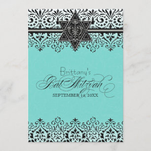 Invitation Black n White Lace Look Silver Bat mitzvah Invitat