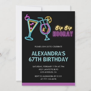 Invitation Black Neon Glow Cocktail Martini 67e anniversaire