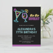 Invitation Black Neon Glow Cocktail Martini 77e anniversaire (Debout devant)