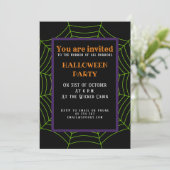 Invitation Black neon vert toile d'araignée Halloween motif (Debout devant)