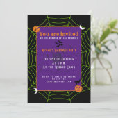 Invitation Black neon vert toile d'araignée Halloween motif (Debout devant)
