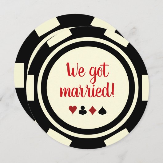 Invitation Black Off White Poker Chip Mariage Eloped annonce (Devant / Derrière)