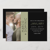 Invitation Black Olive Green Photo Mariage moderne (Devant / Derrière)