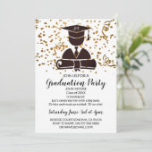 Invitation Black On Gold Grad Avec Confetti Graduation Party (Debout devant)