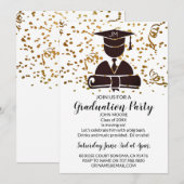 Invitation Black On Gold Grad Avec Confetti Graduation Party (Devant / Derrière)