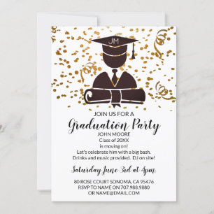 Invitation Black On Gold Grad Avec Confetti Graduation Party