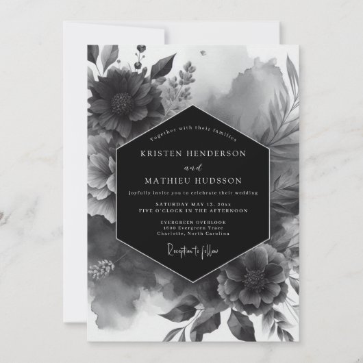 Invitation Black Opulent Bloom Wedding (Devant)