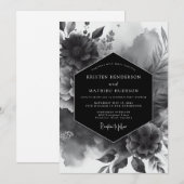 Invitation Black Opulent Bloom Wedding (Devant / Derrière)