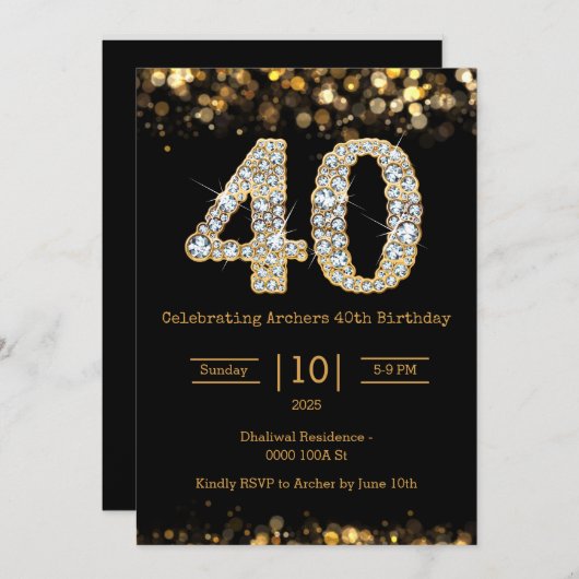 Invitation Black or 40e anniversaire (Devant / Derrière)