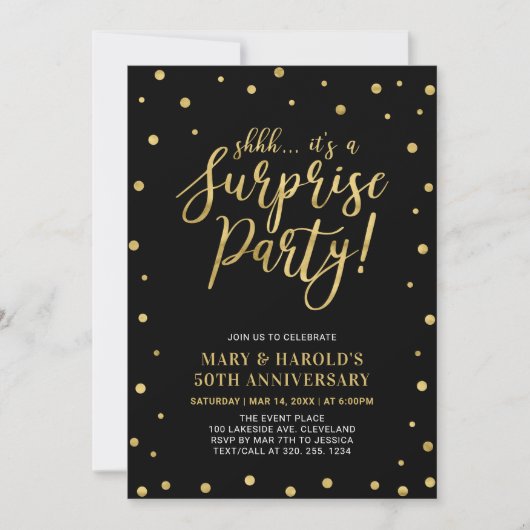 Invitation Black & Or | 50e anniversaire de mariage surprise (Devant)