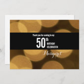 Invitation Black or Bokeh lumières 50e anniversaire Merci (Devant / Derrière)