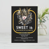 Invitation Black or doux 16 mascarade filles visage masque (Debout devant)